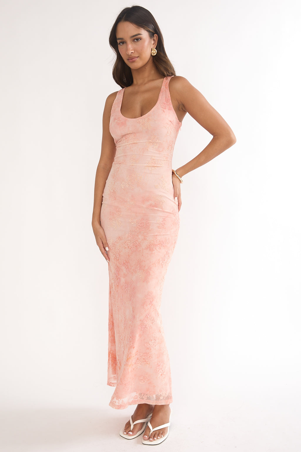 Elowra Mesh Maxi Dress Floral Pink by Selfie Leslie Australia