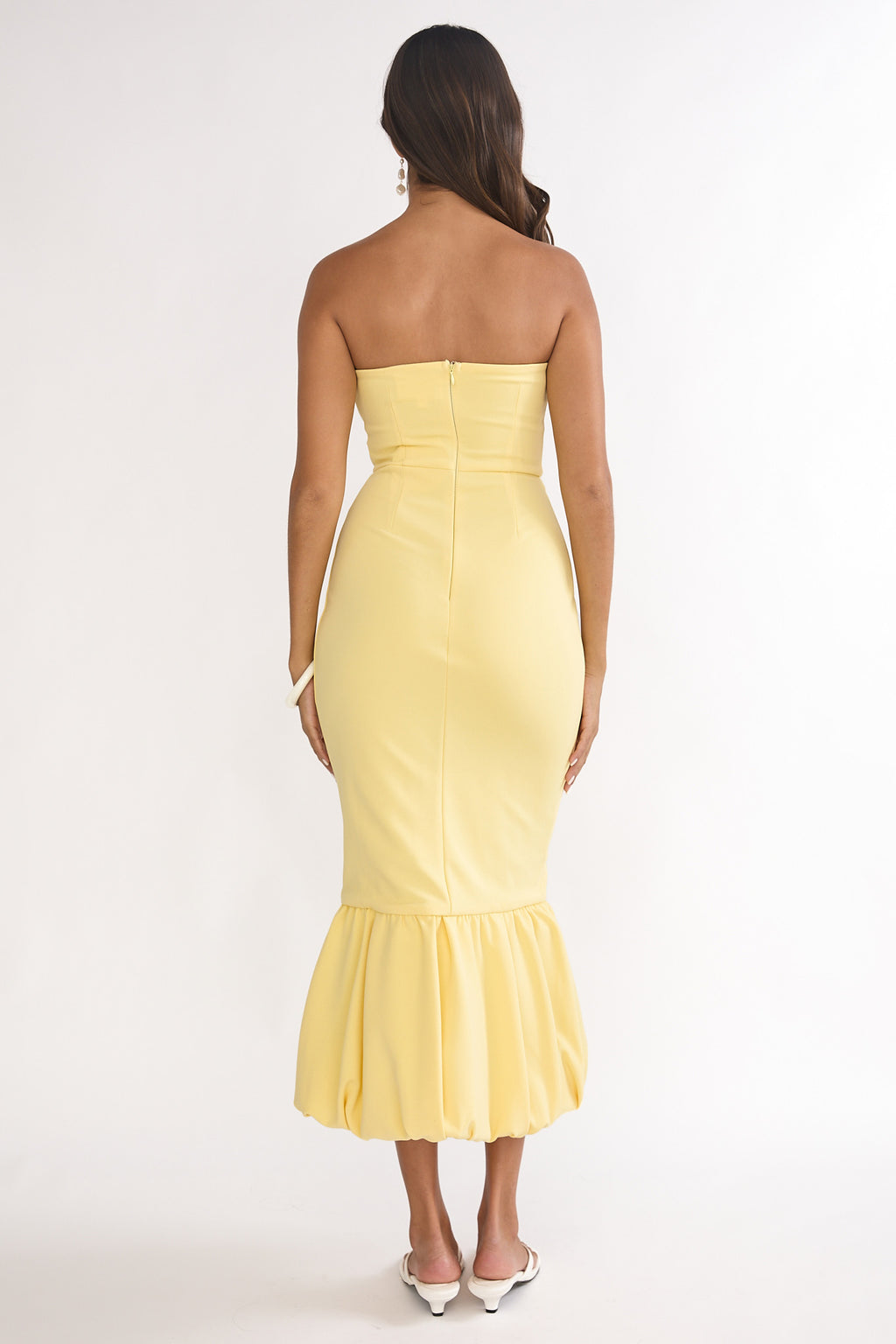Elira Bubble Hem Strapless Midi Dress Lemon by Selfie Leslie Australia