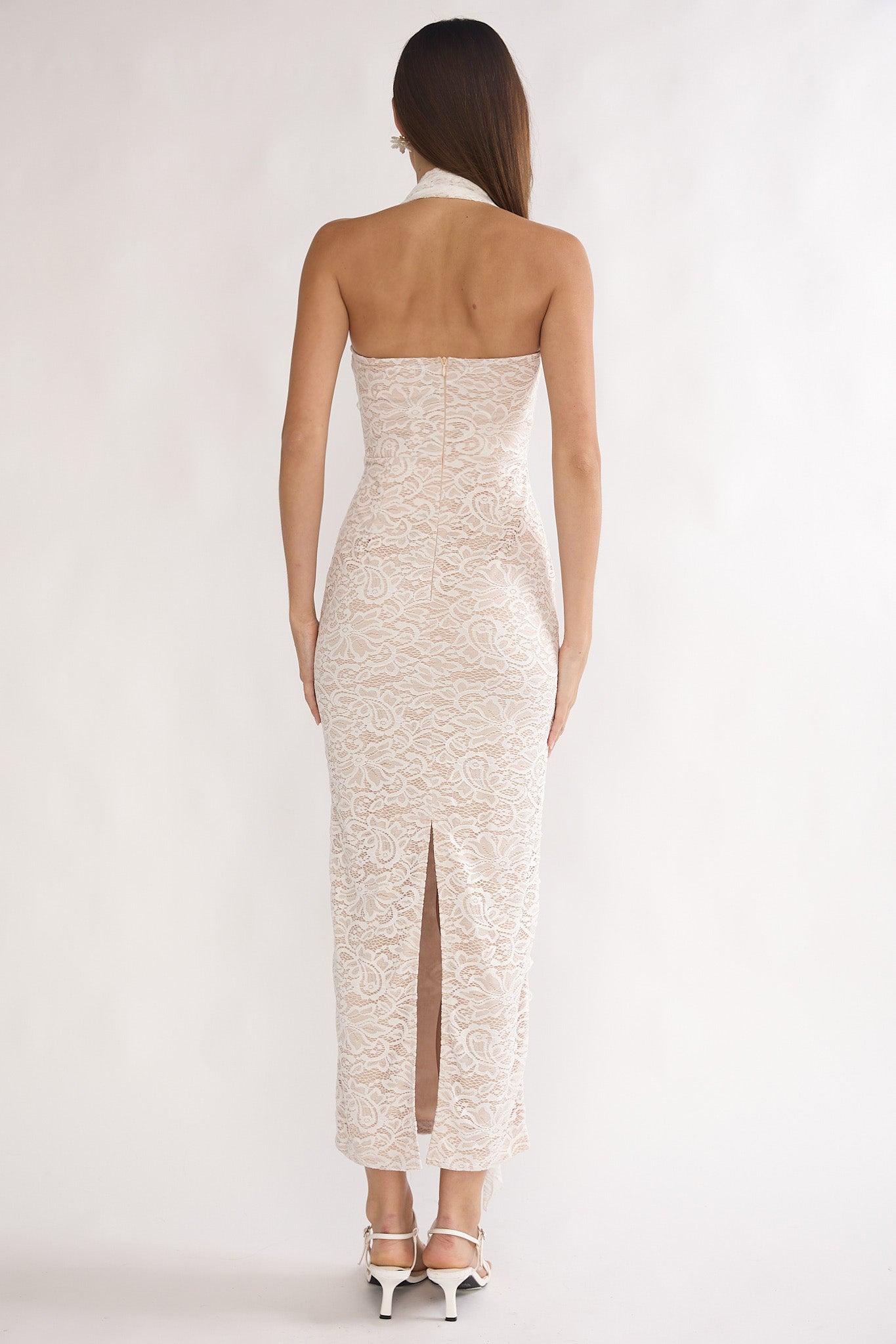 Chiavari Ruffle Trim Lace Maxi Dress White by Selfie Leslie Australia