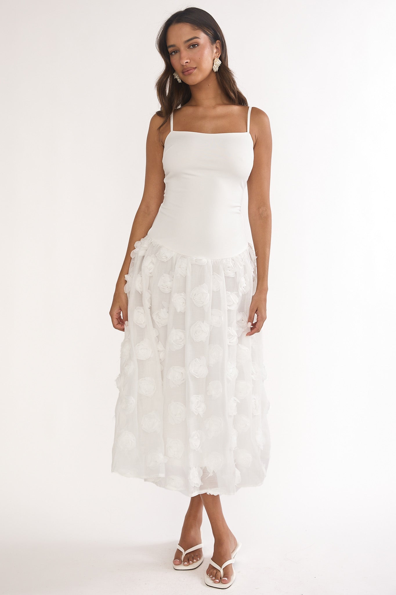 Adley Embellished Drop Waist Midi Dress White by Selfie Leslie Australia