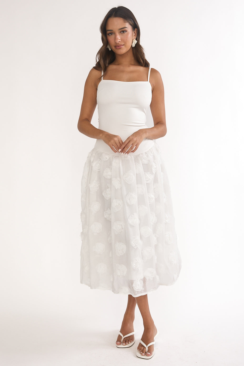Adley Embellished Drop Waist Midi Dress White by Selfie Leslie Australia