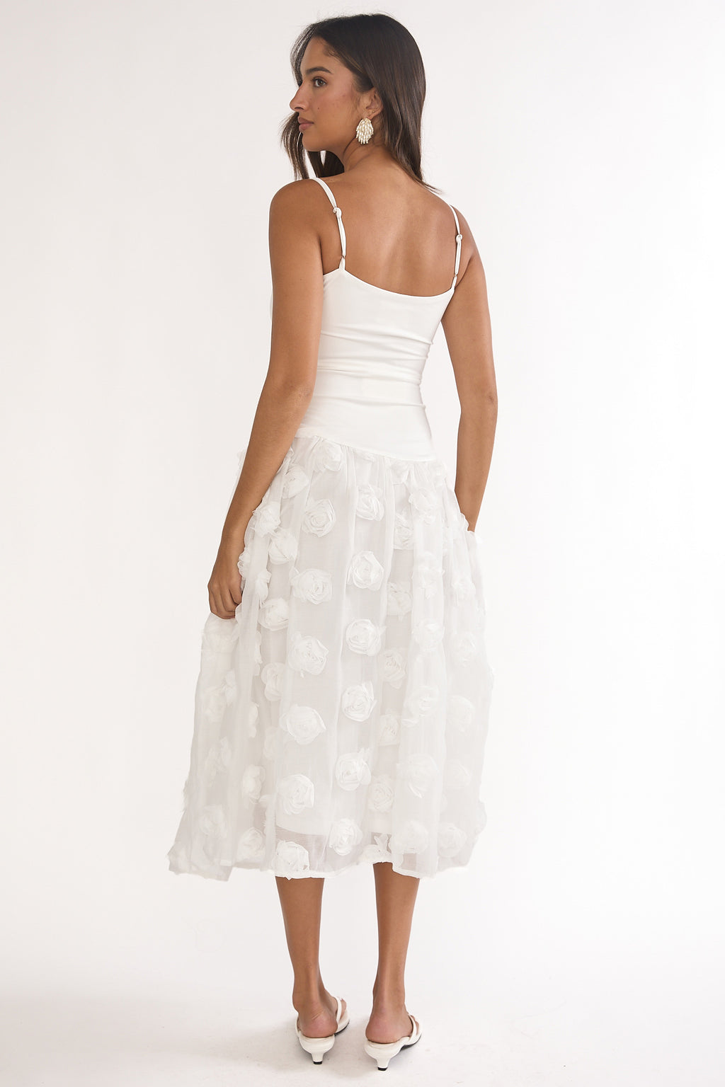 Adley Embellished Drop Waist Midi Dress White by Selfie Leslie Australia