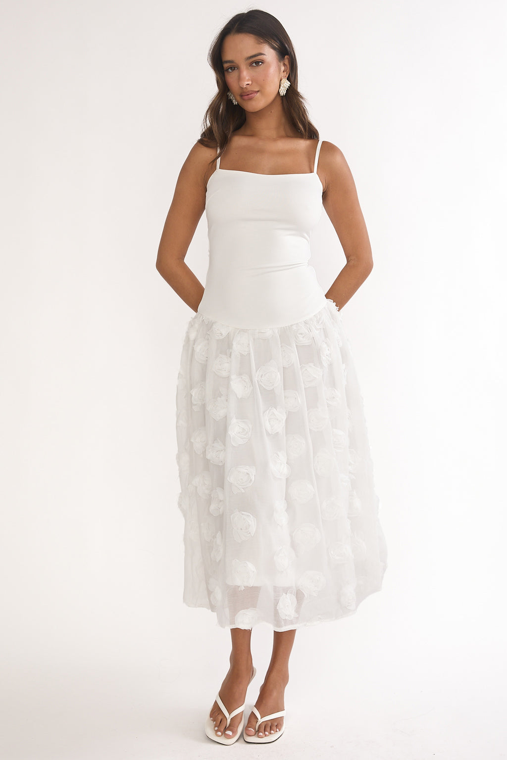 Adley Embellished Drop Waist Midi Dress White by Selfie Leslie Australia