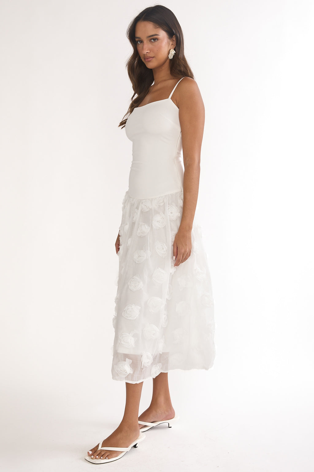 Adley Embellished Drop Waist Midi Dress White by Selfie Leslie Australia