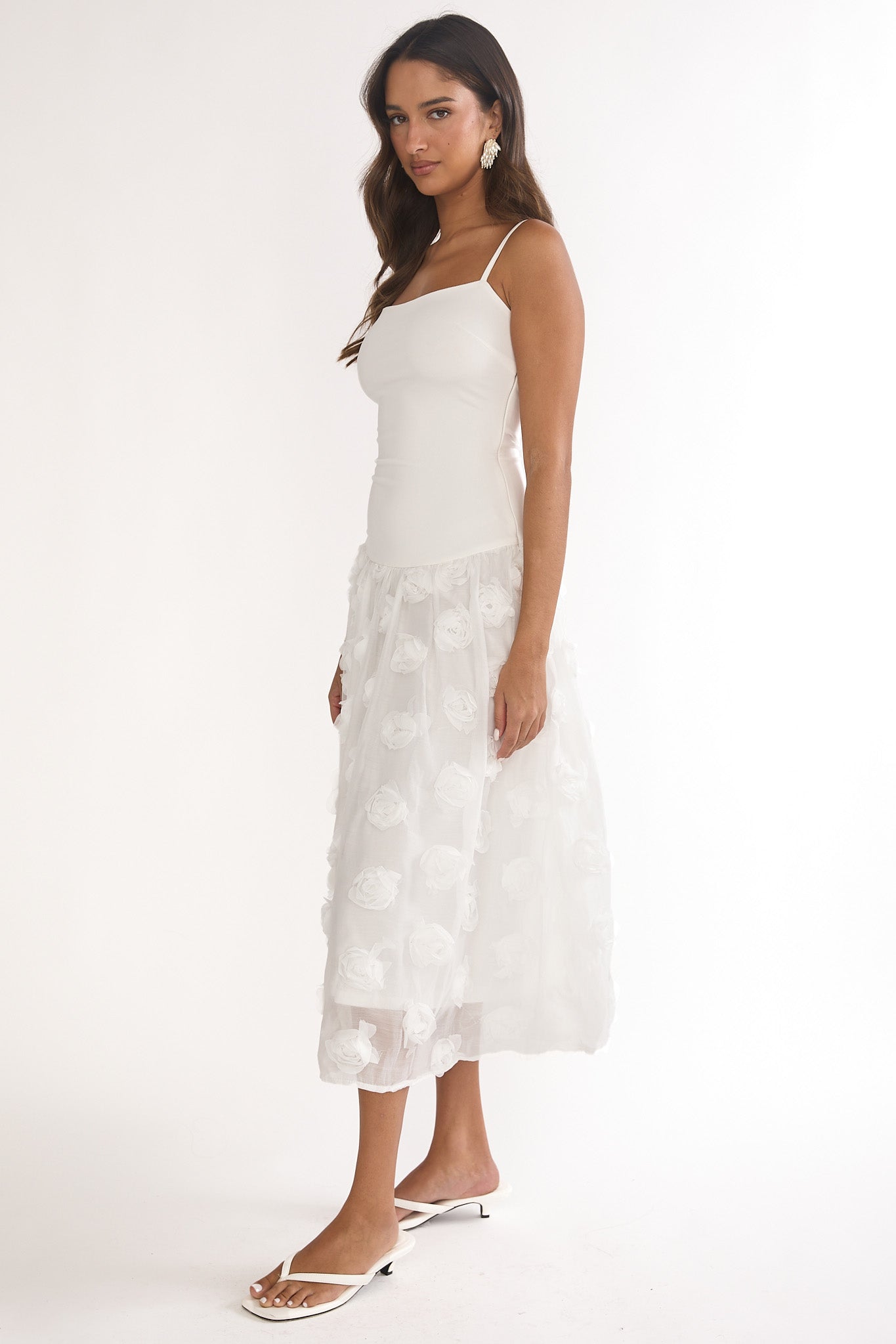 Adley Embellished Drop Waist Midi Dress White by Selfie Leslie Australia