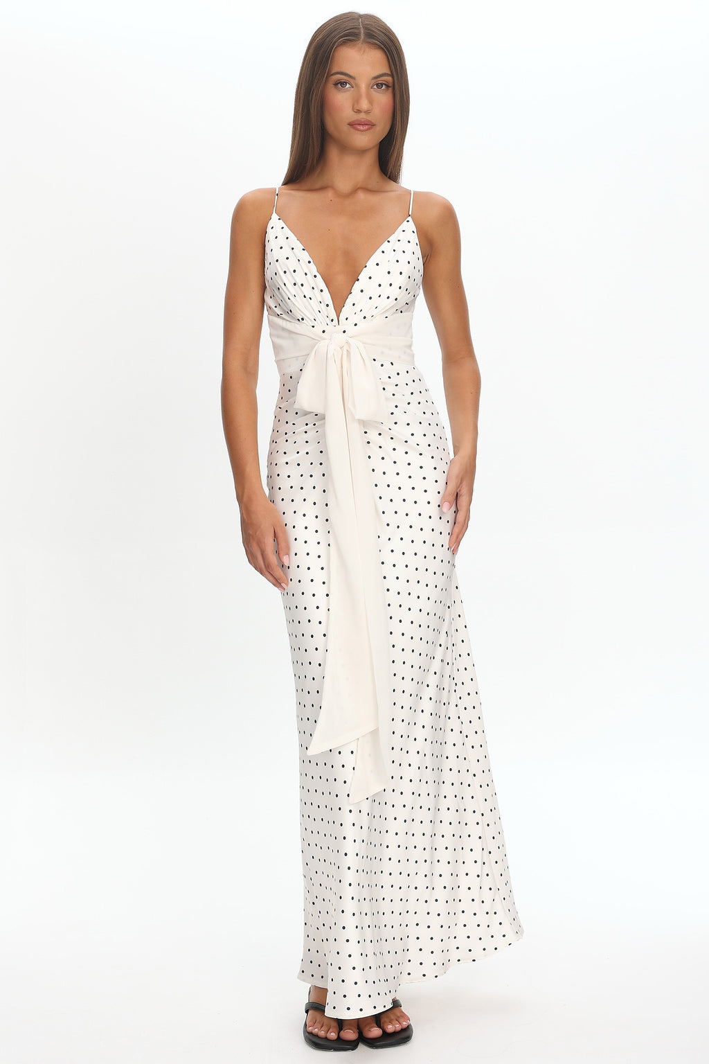 Ambrette Bow Waist Maxi Dress Polka Dot Cream by Selfie Leslie Australia