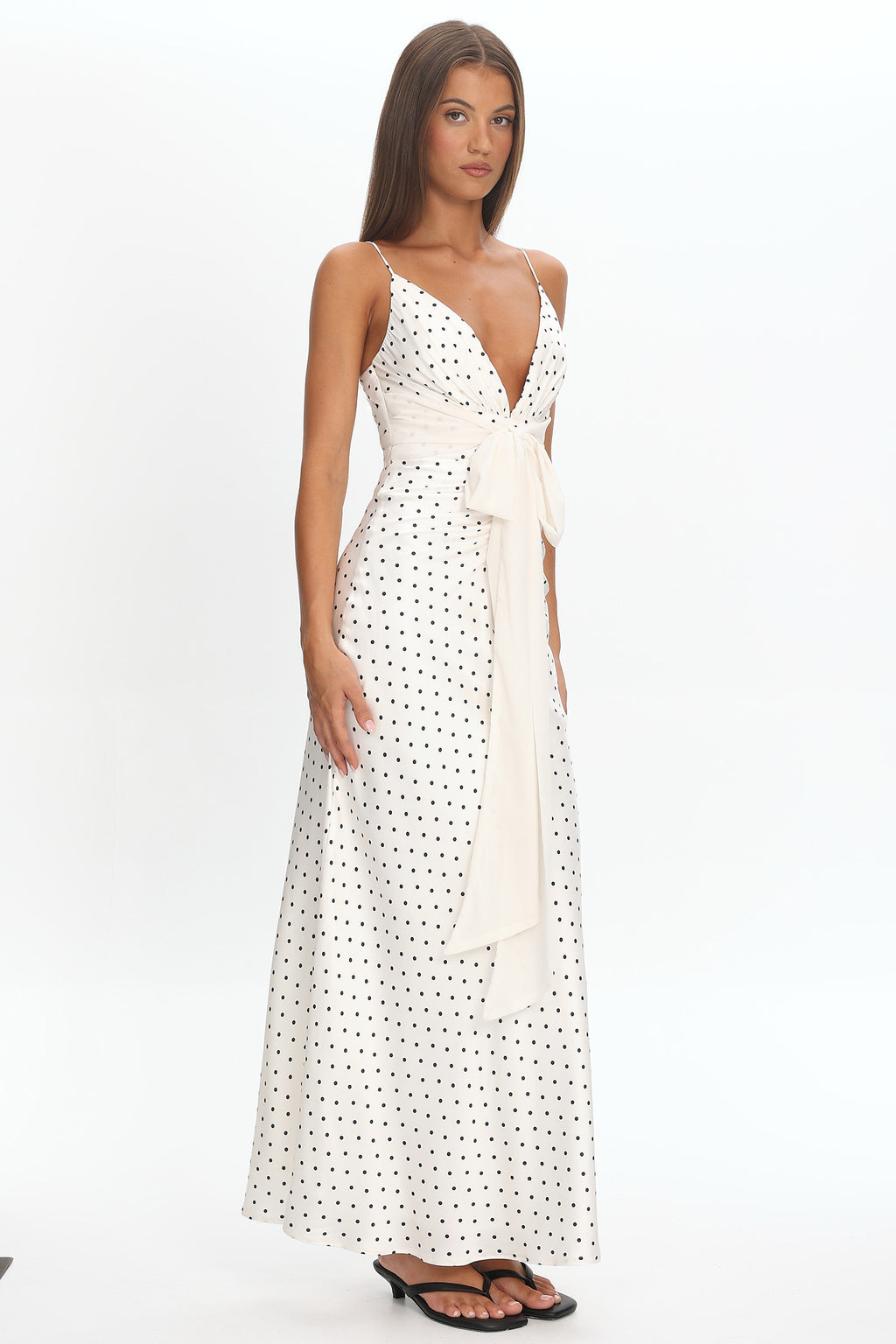 Ambrette Bow Waist Maxi Dress Polka Dot Cream by Selfie Leslie Australia