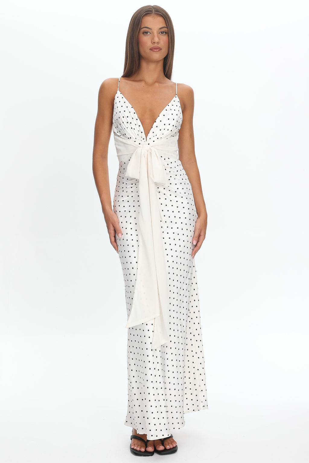 Ambrette Bow Waist Maxi Dress Polka Dot Cream by Selfie Leslie Australia