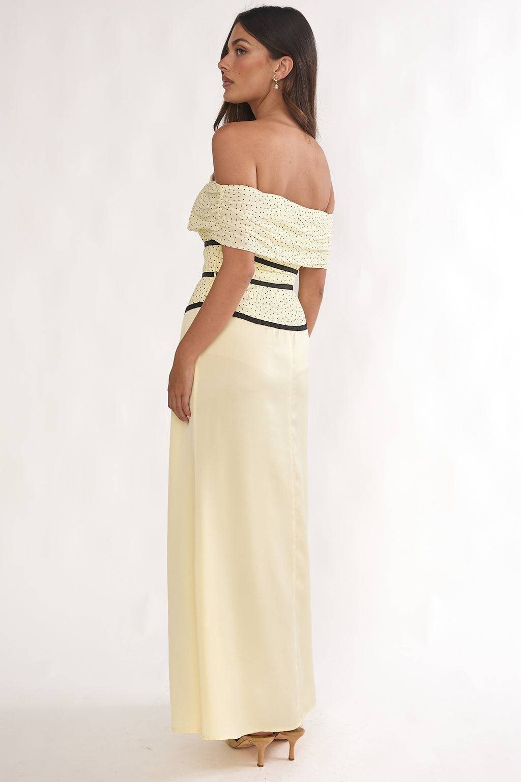 Begonias Off-Shoulder Bow Maxi Dress Spotted Lemon by Selfie Leslie Australia