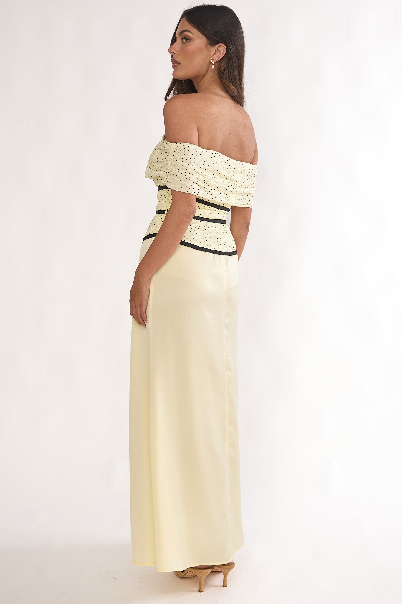 Begonias Off-Shoulder Bow Maxi Dress Spotted Lemon by Selfie Leslie Australia