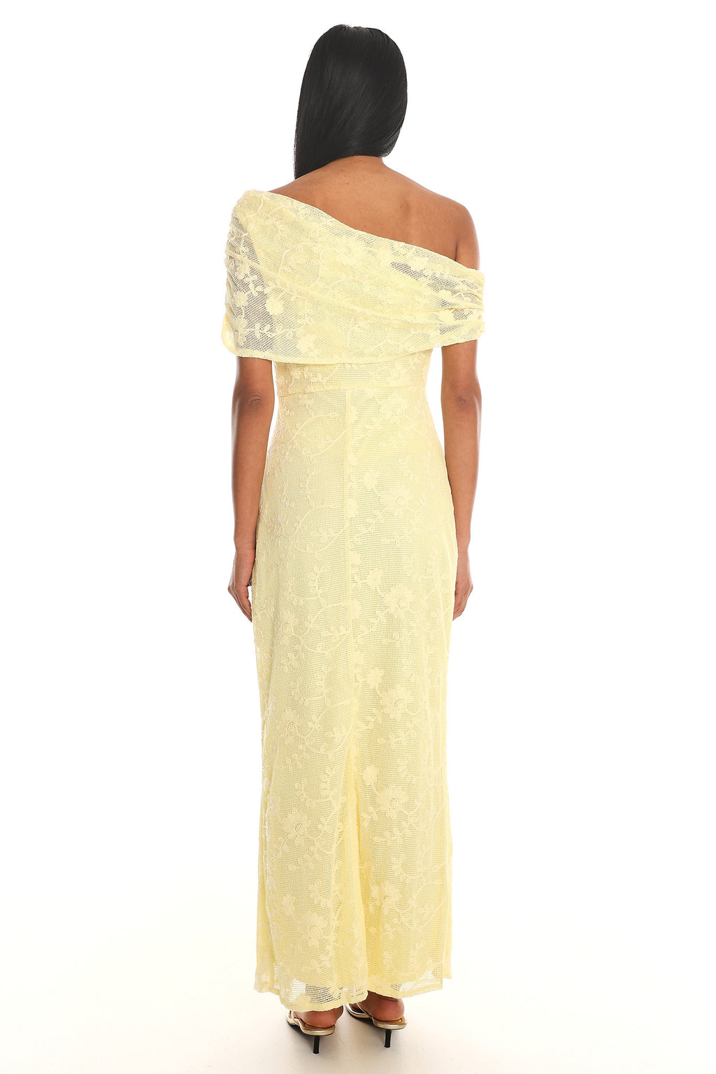 Elita Asymmetric Neckline Lace Maxi Dress Lemon by Selfie Leslie Australia