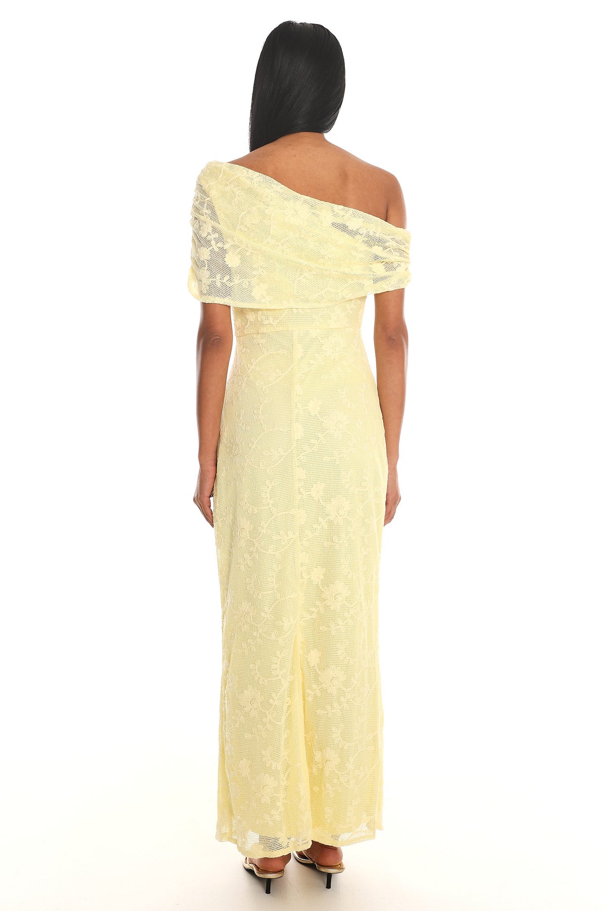 Elita Asymmetric Neckline Lace Maxi Dress Lemon by Selfie Leslie Australia