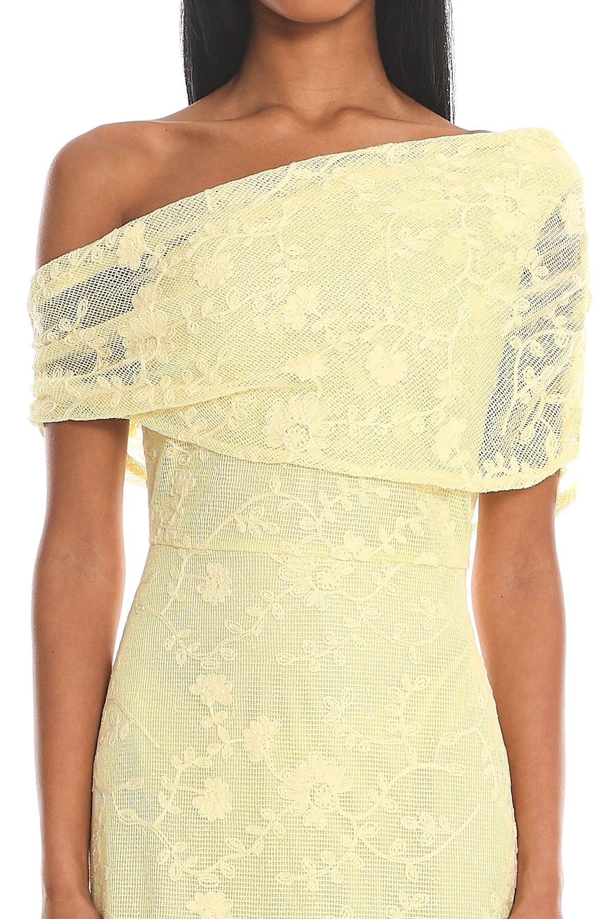 Elita Asymmetric Neckline Lace Maxi Dress Lemon by Selfie Leslie Australia