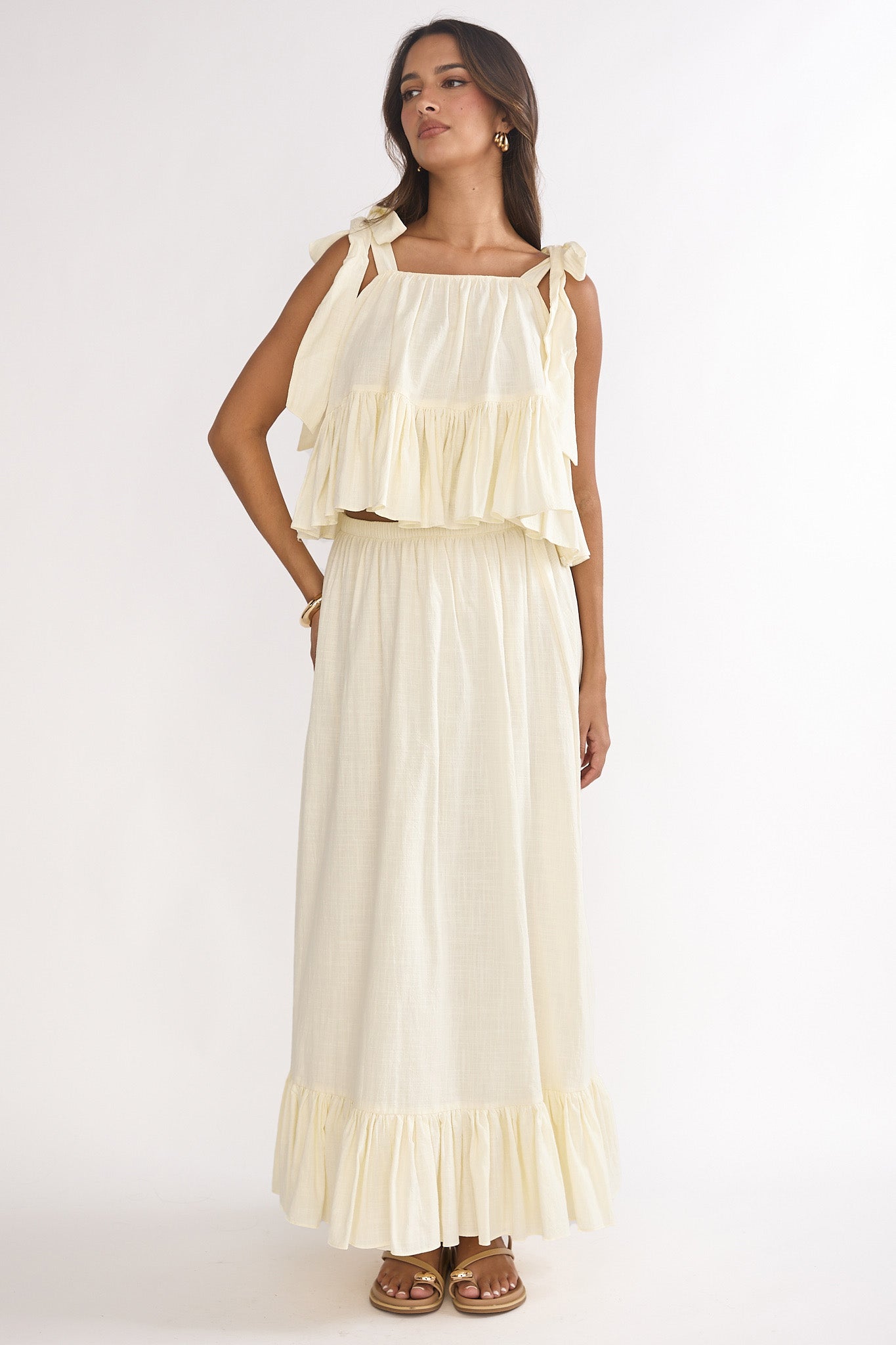 Alera Frill Hem Maxi Skirt Vanilla by Selfie Leslie Australia