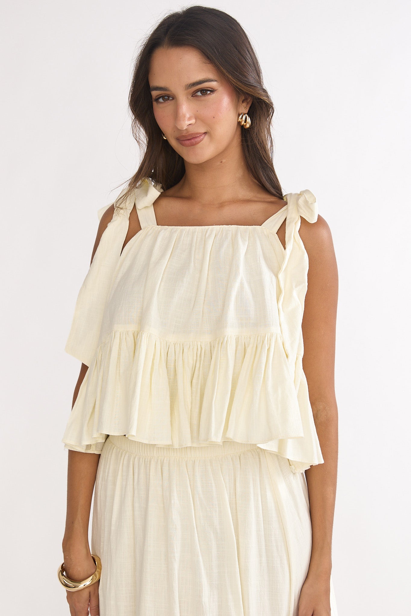 Alera Tied Shoulder Top Vanilla by Selfie Leslie Australia