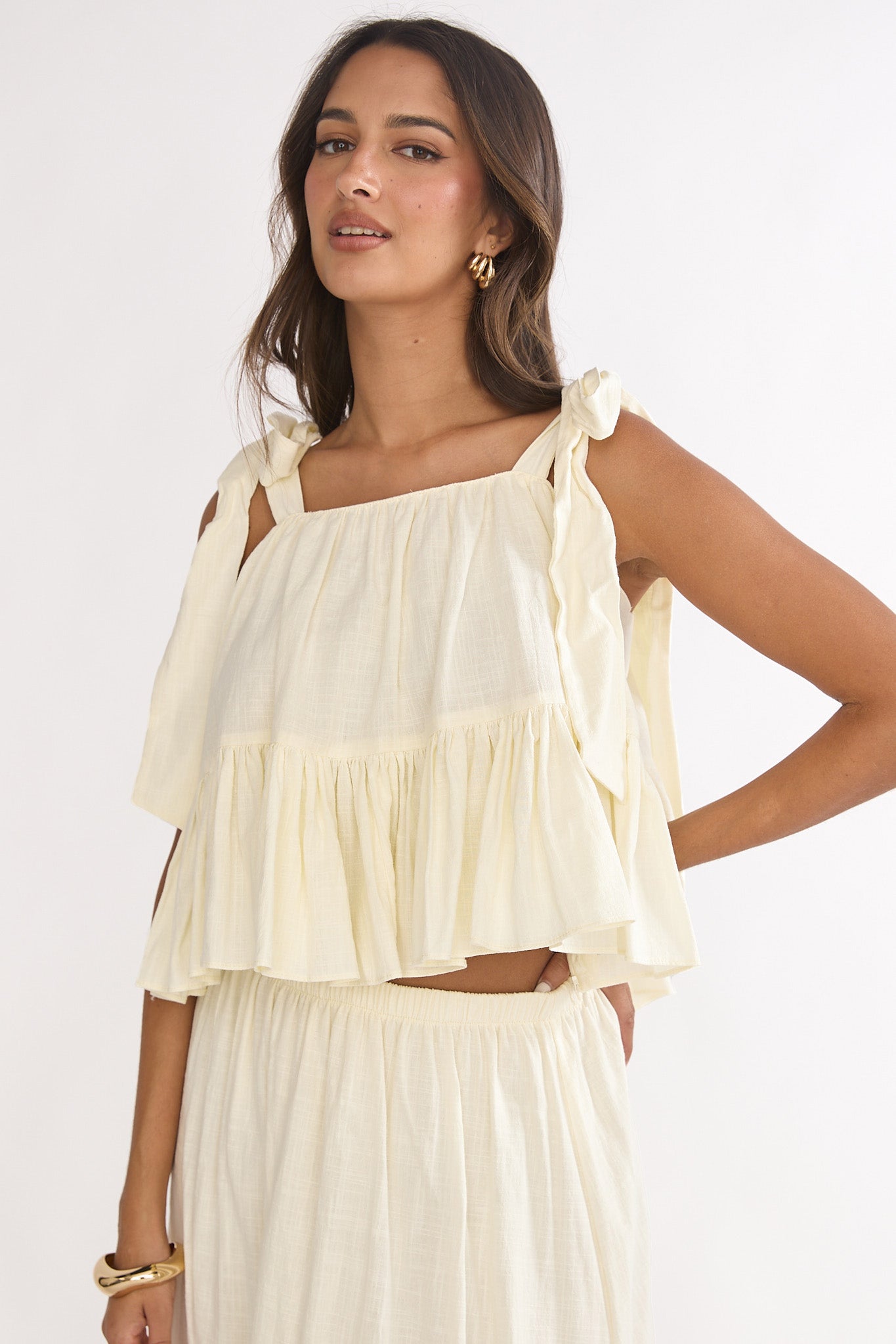 Alera Tied Shoulder Top Vanilla by Selfie Leslie Australia