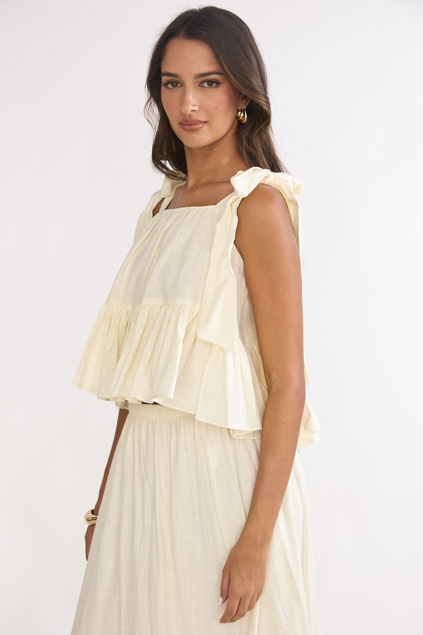 Alera Tied Shoulder Top Vanilla by Selfie Leslie Australia