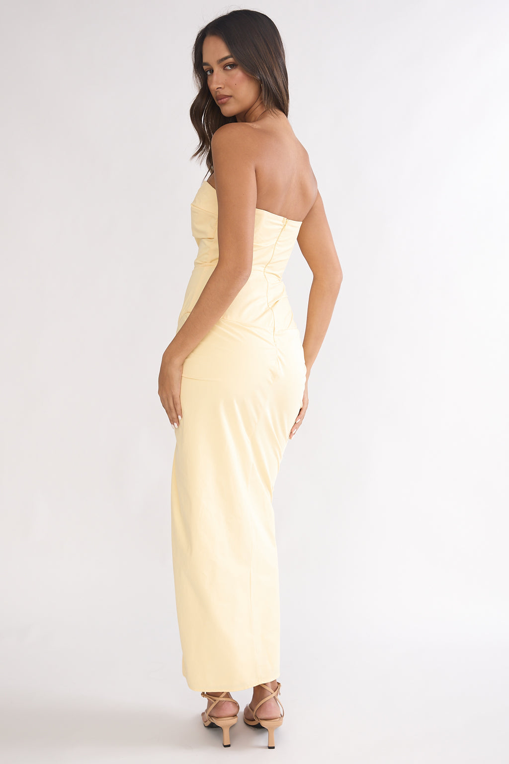 Paradisa Strapless Ruched Maxi Dress Banana by Selfie Leslie Australia