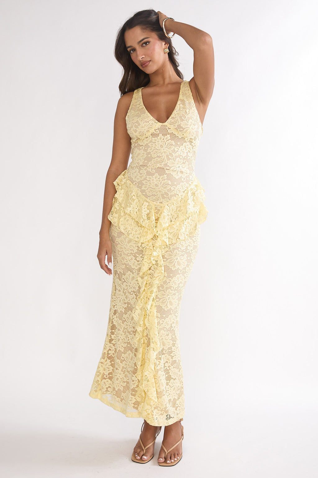 Serenella Peplum Lace Maxi Dress Butter by Selfie Leslie Australia