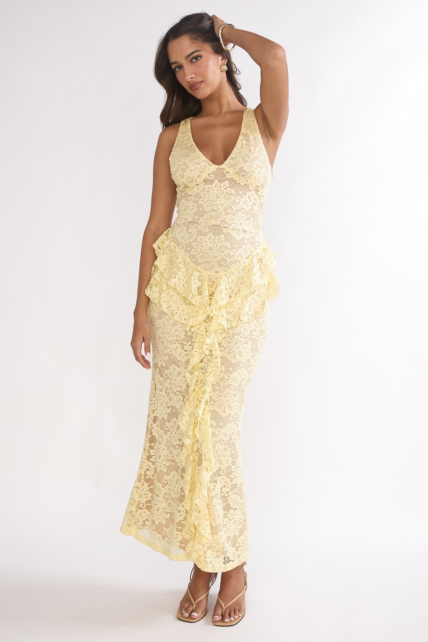 Serenella Peplum Lace Maxi Dress Butter by Selfie Leslie Australia