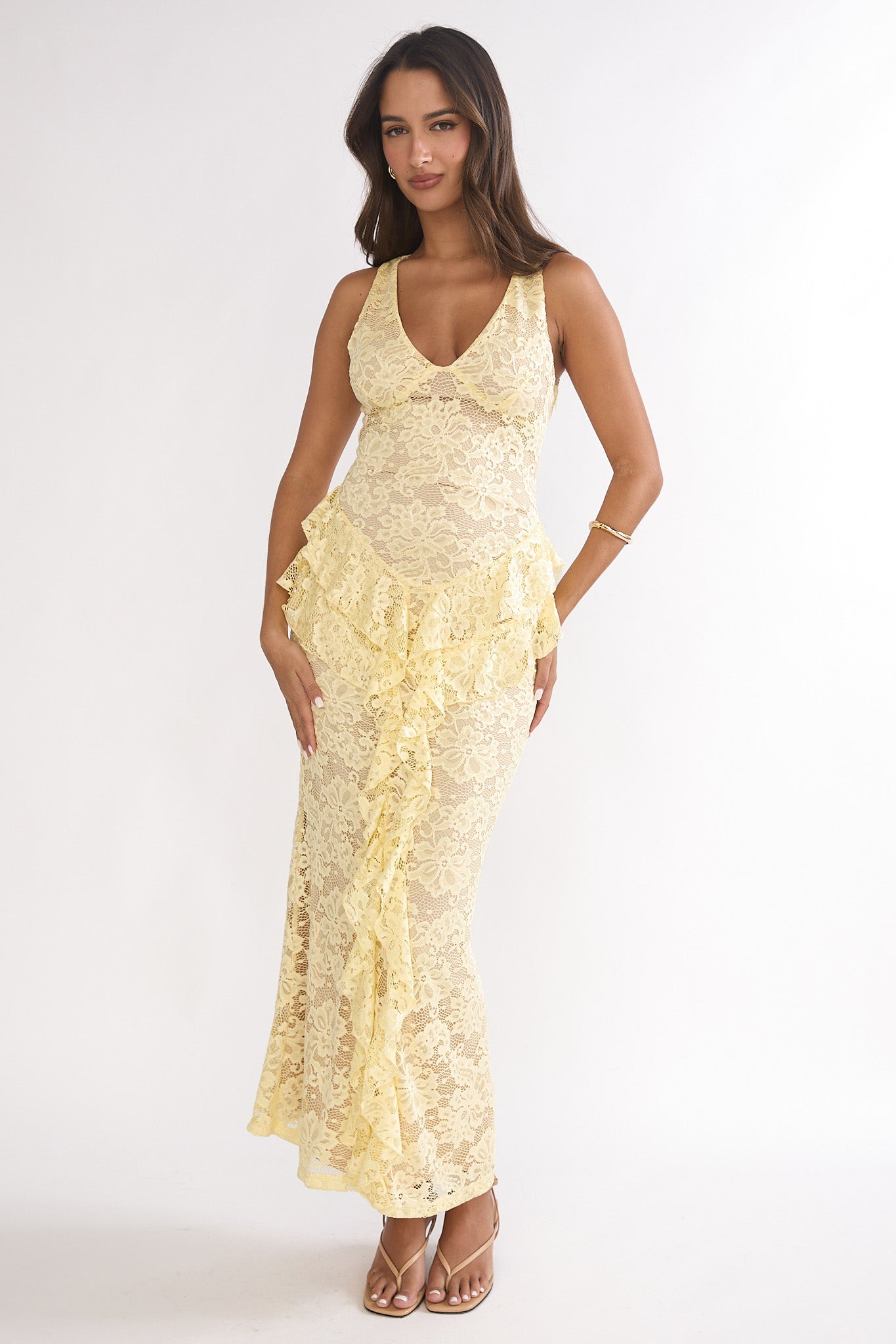 Serenella Peplum Lace Maxi Dress Butter by Selfie Leslie Australia