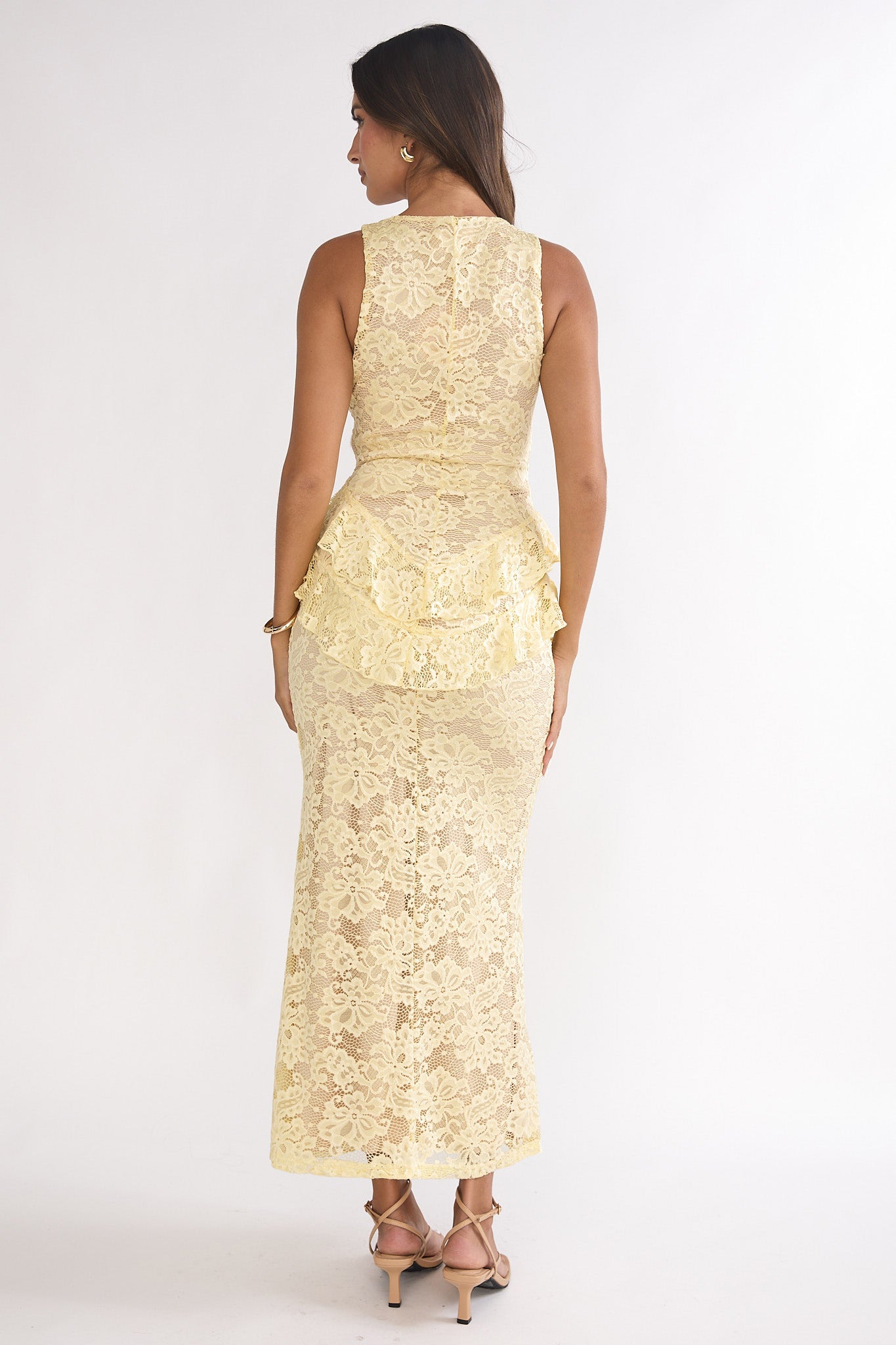 Serenella Peplum Lace Maxi Dress Butter by Selfie Leslie Australia