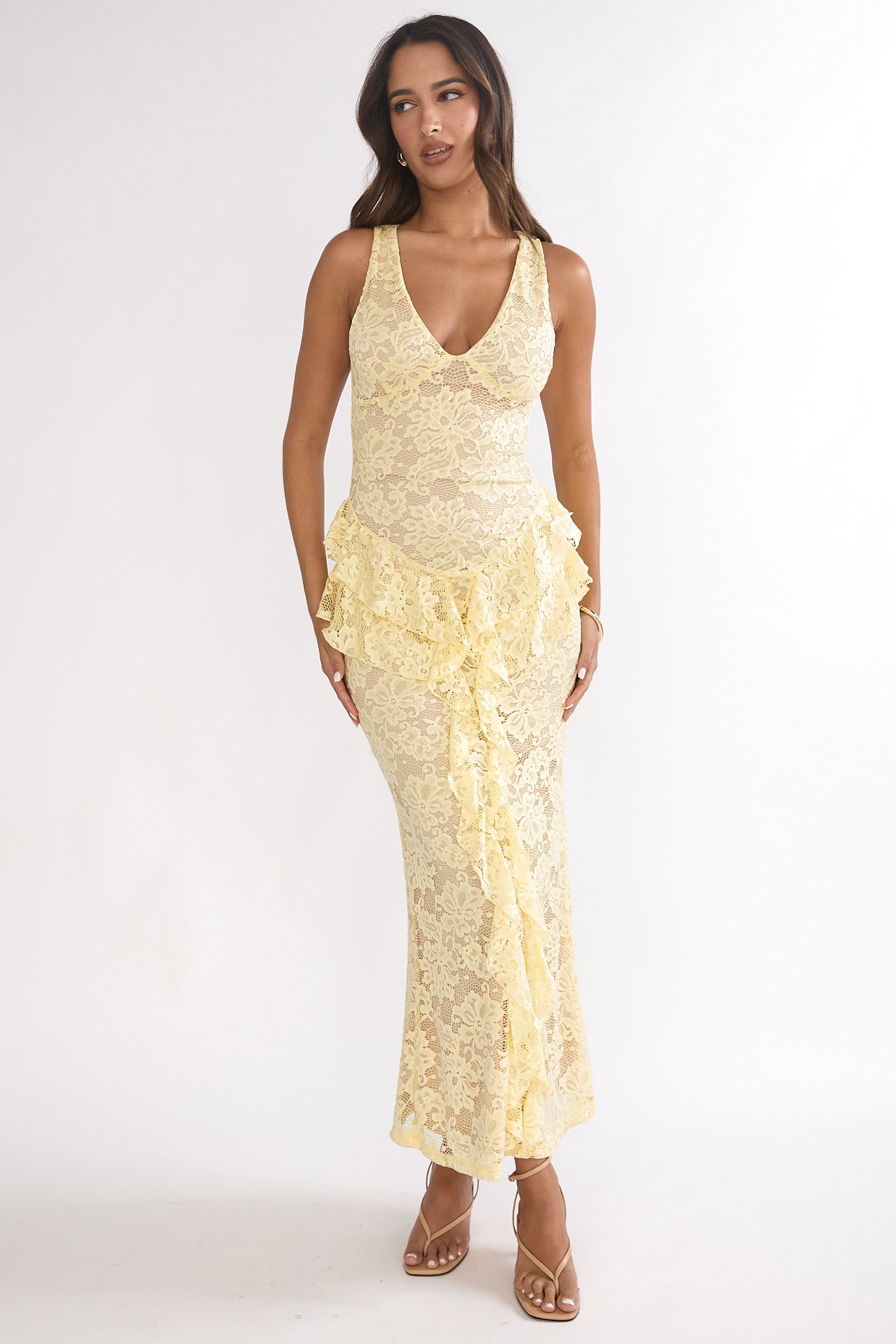 Serenella Peplum Lace Maxi Dress Butter by Selfie Leslie Australia