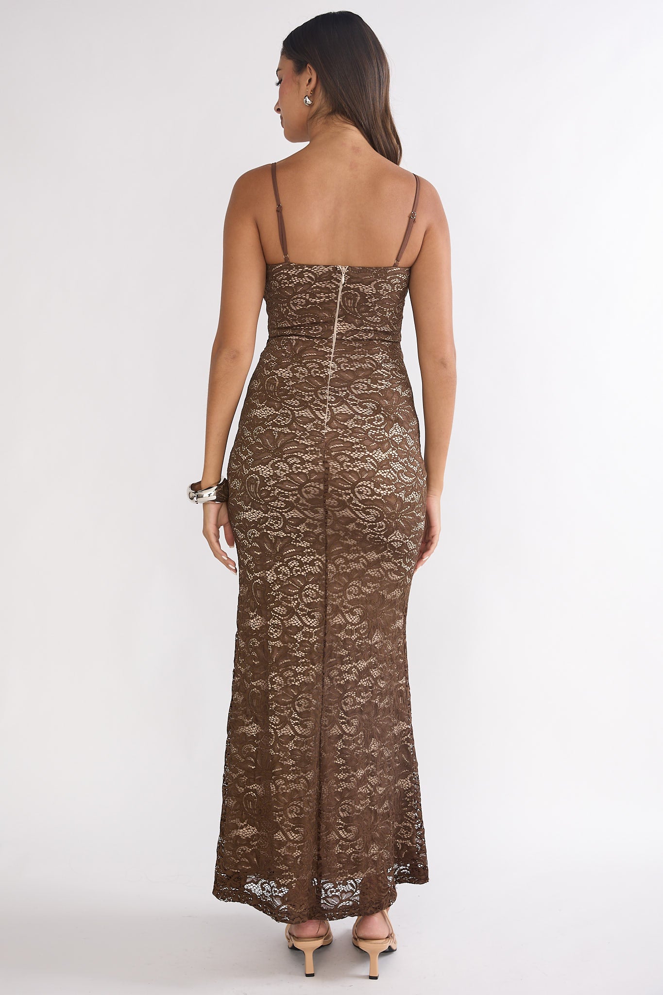 Keep Them Talking Ruched Waist Maxi Dress Chocolate by Selfie Leslie Australia
