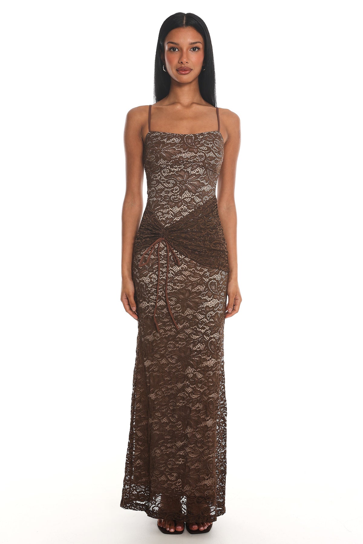 Keep Them Talking Ruched Waist Maxi Dress Chocolate by Selfie Leslie Australia