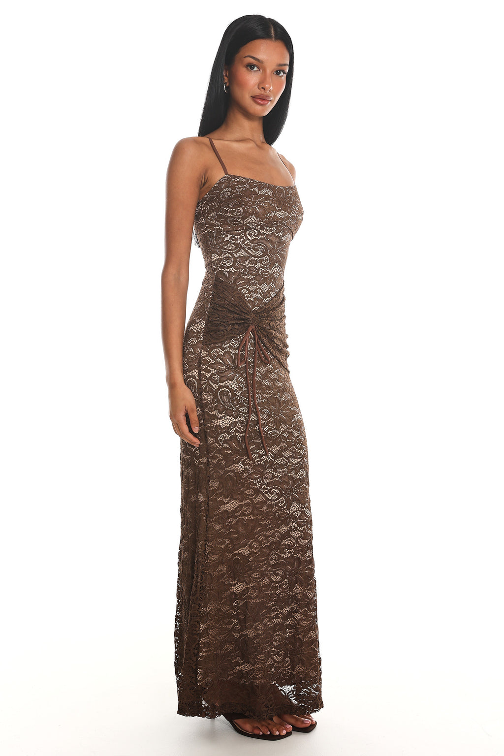 Keep Them Talking Ruched Waist Maxi Dress Chocolate by Selfie Leslie Australia