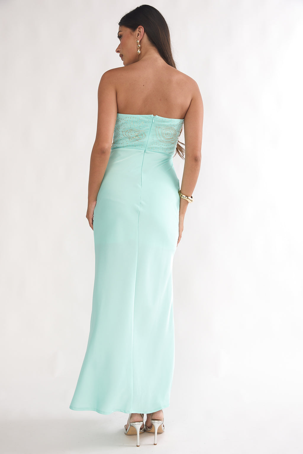 At Dusk Beaded Bust Strapless Maxi Dress Blue by Selfie Leslie Australia