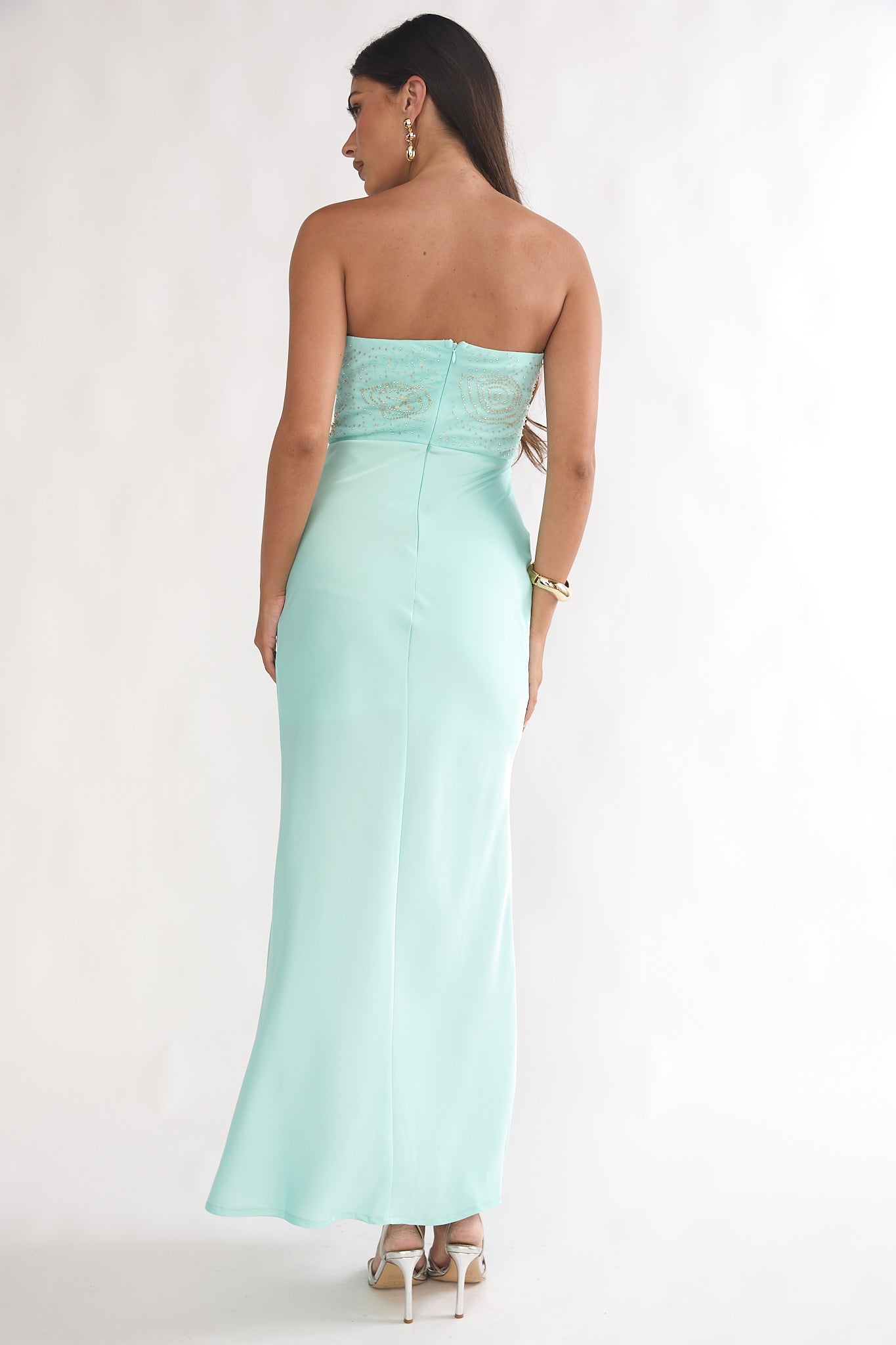 At Dusk Beaded Bust Strapless Maxi Dress Blue by Selfie Leslie Australia