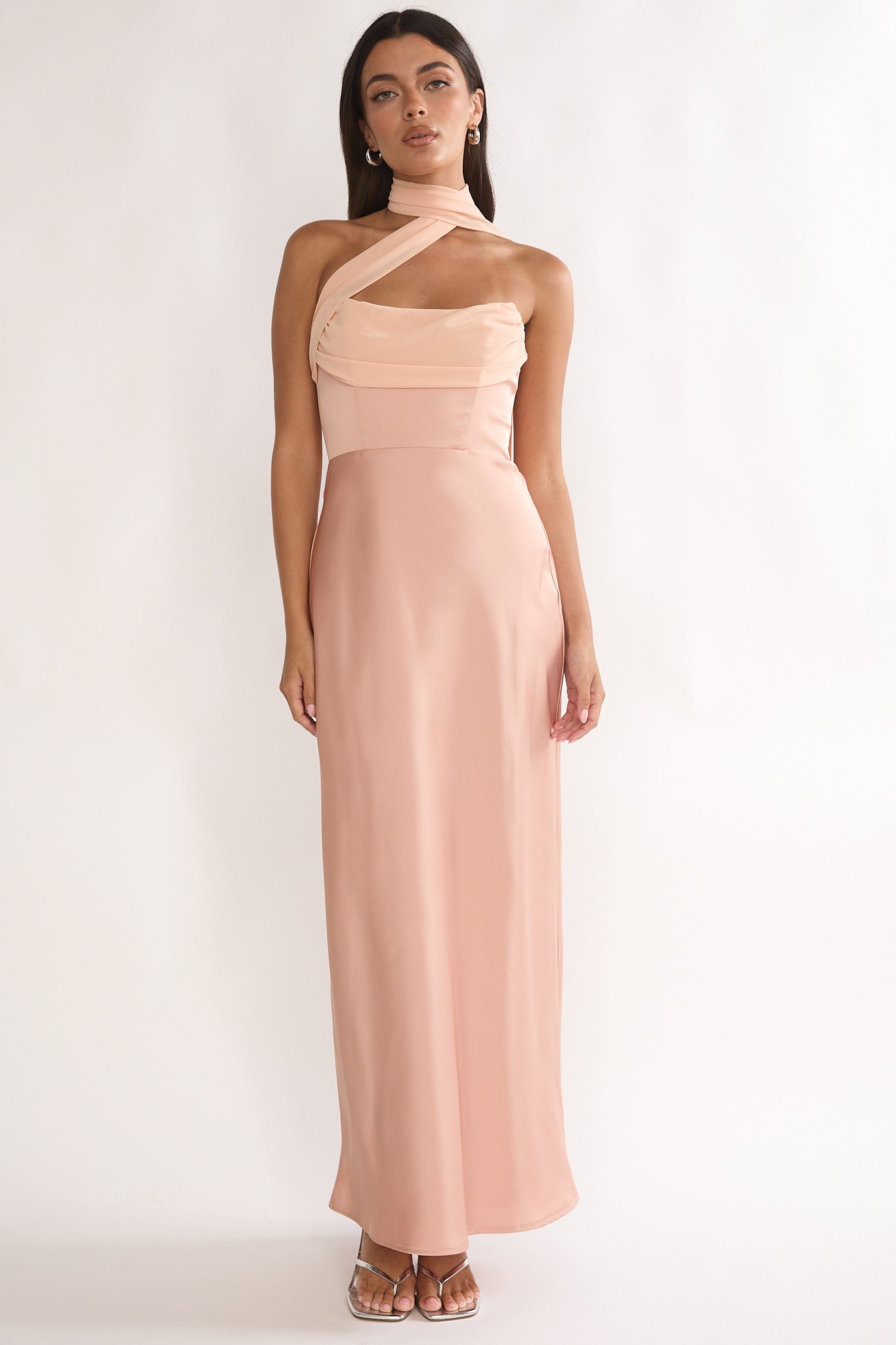 Merisalyn Strapless Scarf Maxi Dress Apricot by Selfie Leslie Australia