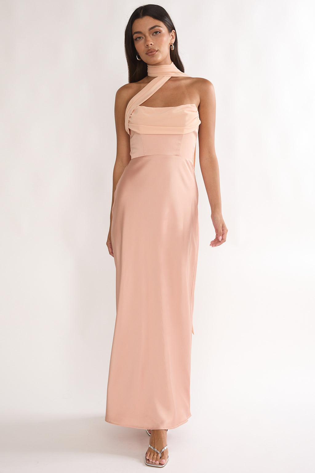 Merisalyn Strapless Scarf Maxi Dress Apricot by Selfie Leslie Australia