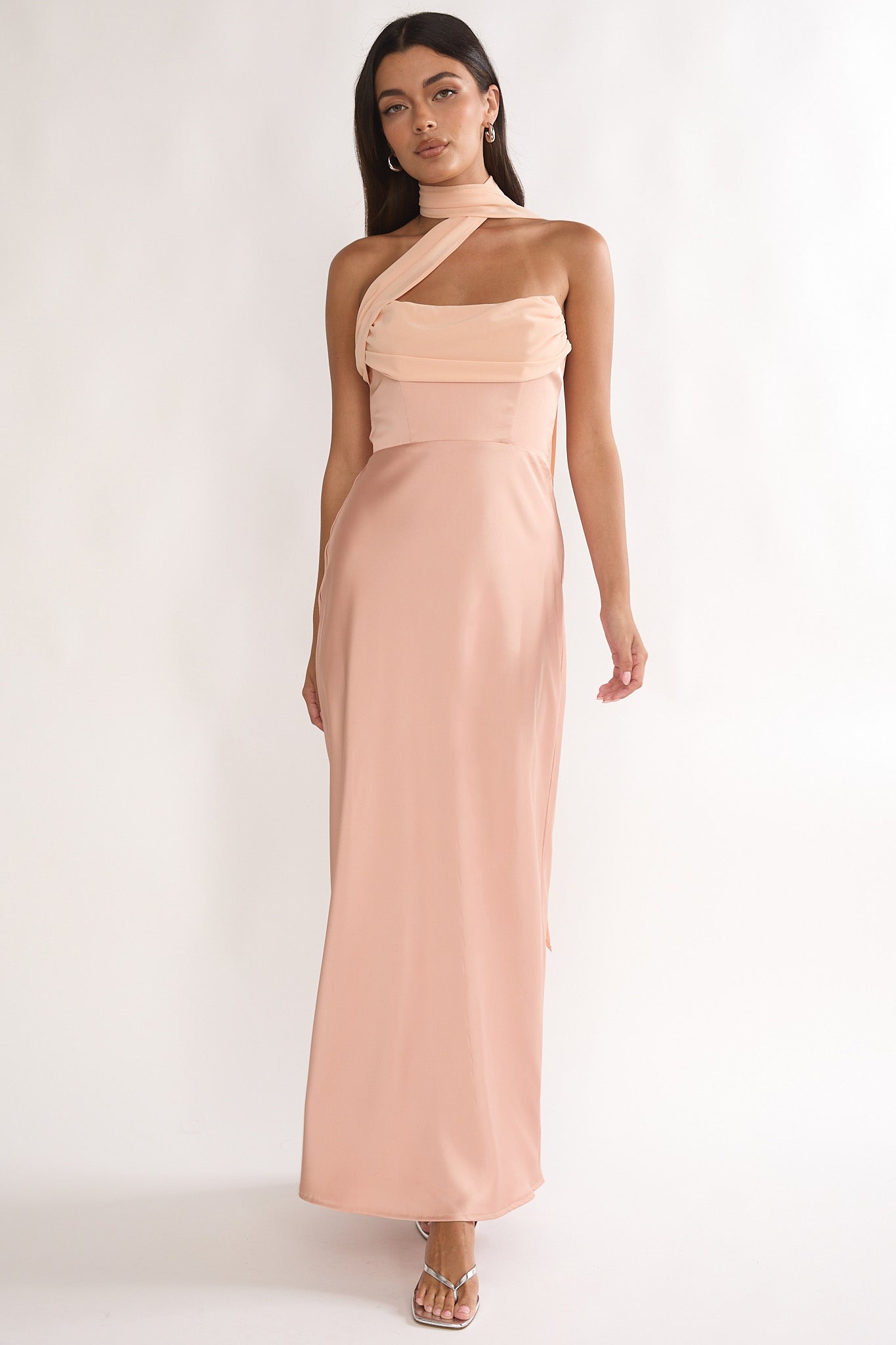 Merisalyn Strapless Scarf Maxi Dress Apricot by Selfie Leslie Australia