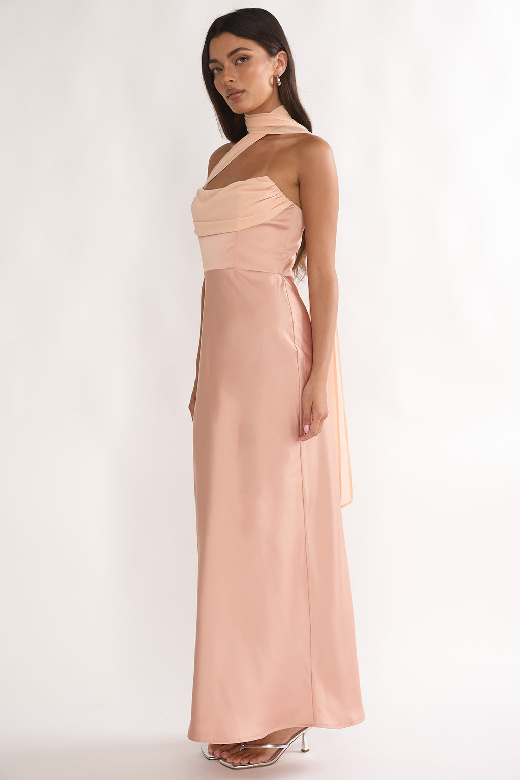 Merisalyn Strapless Scarf Maxi Dress Apricot by Selfie Leslie Australia
