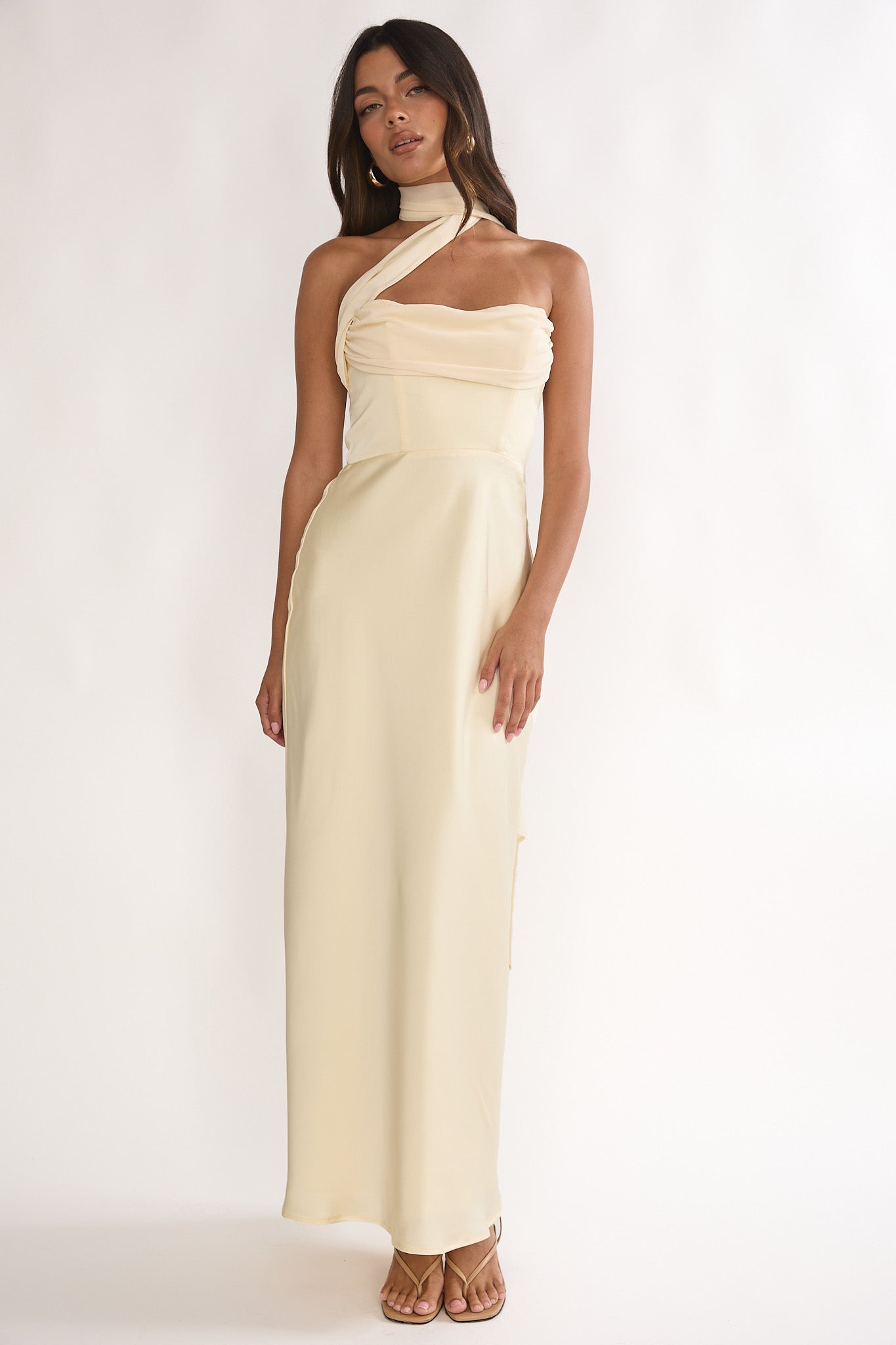 Merisalyn Strapless Scarf Maxi Dress Butter by Selfie Leslie Australia