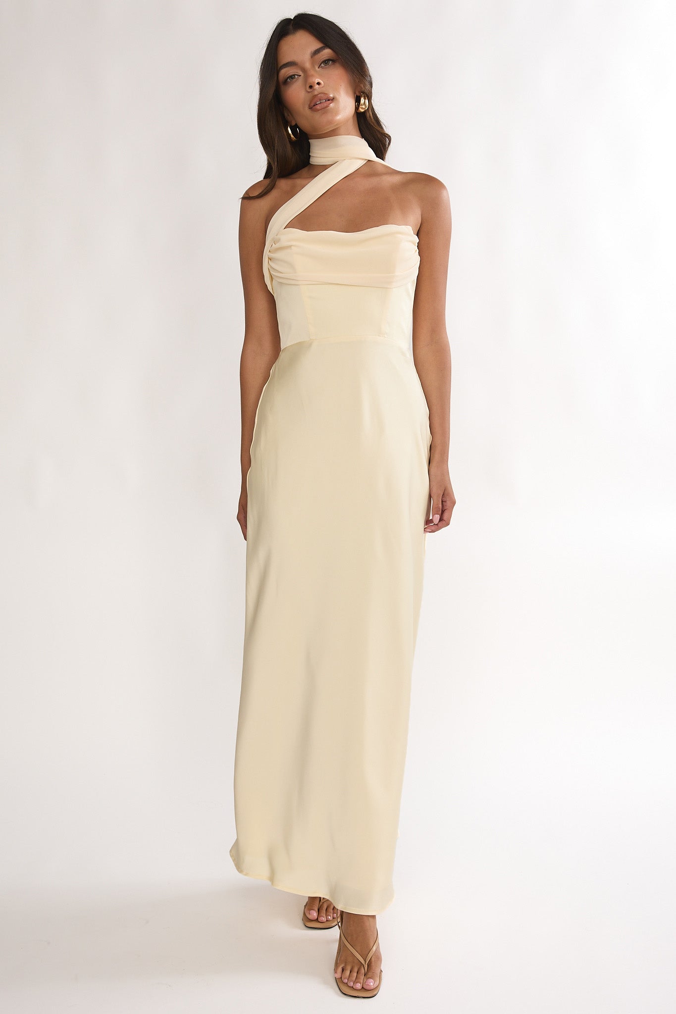 Merisalyn Strapless Scarf Maxi Dress Butter by Selfie Leslie Australia