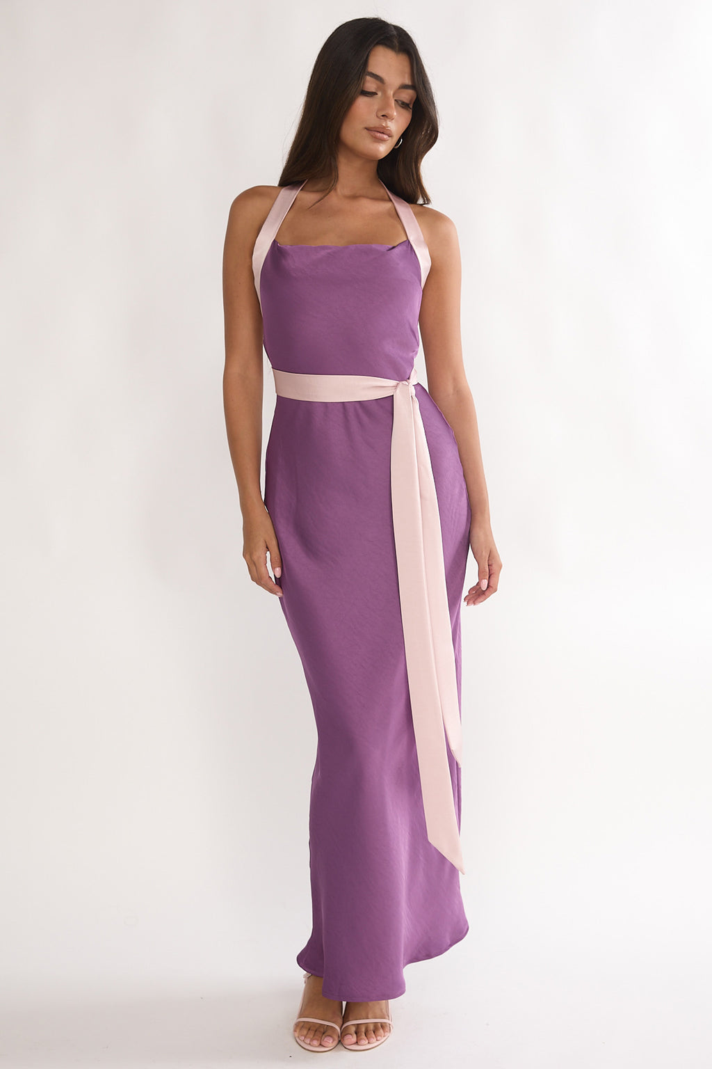 Elanah Waist Tie Halter Maxi Dress Grape by Selfie Leslie Australia