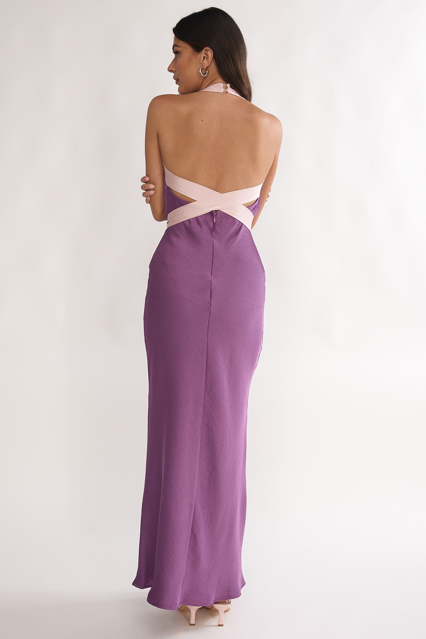Elanah Waist Tie Halter Maxi Dress Grape by Selfie Leslie Australia
