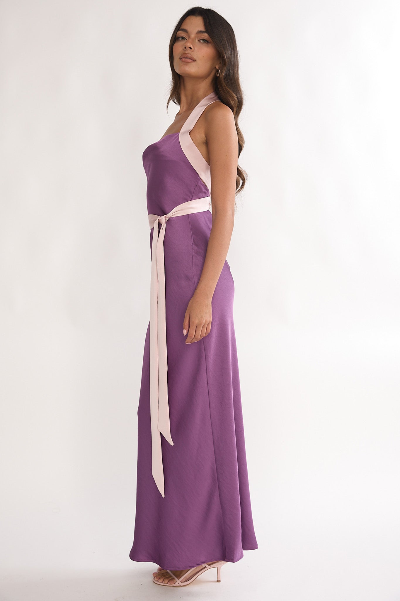 Elanah Waist Tie Halter Maxi Dress Grape by Selfie Leslie Australia