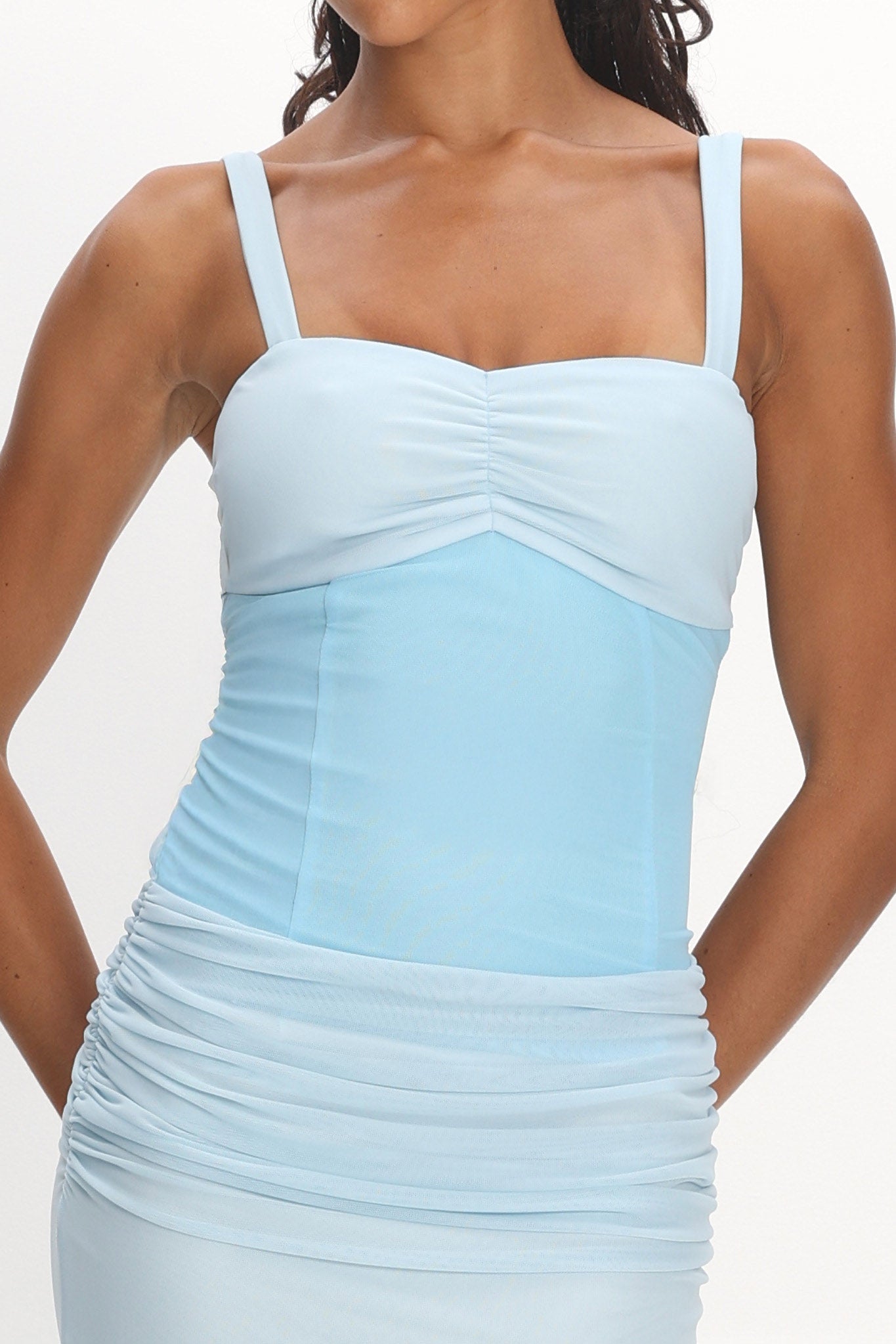 Maelle Contrast Bodice Ruched Maxi Dress Baby Blue by Selfie Leslie Australia