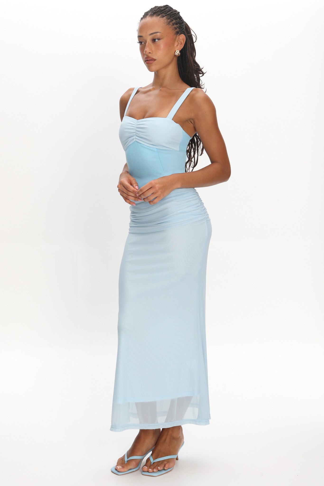 Maelle Contrast Bodice Ruched Maxi Dress Baby Blue by Selfie Leslie Australia