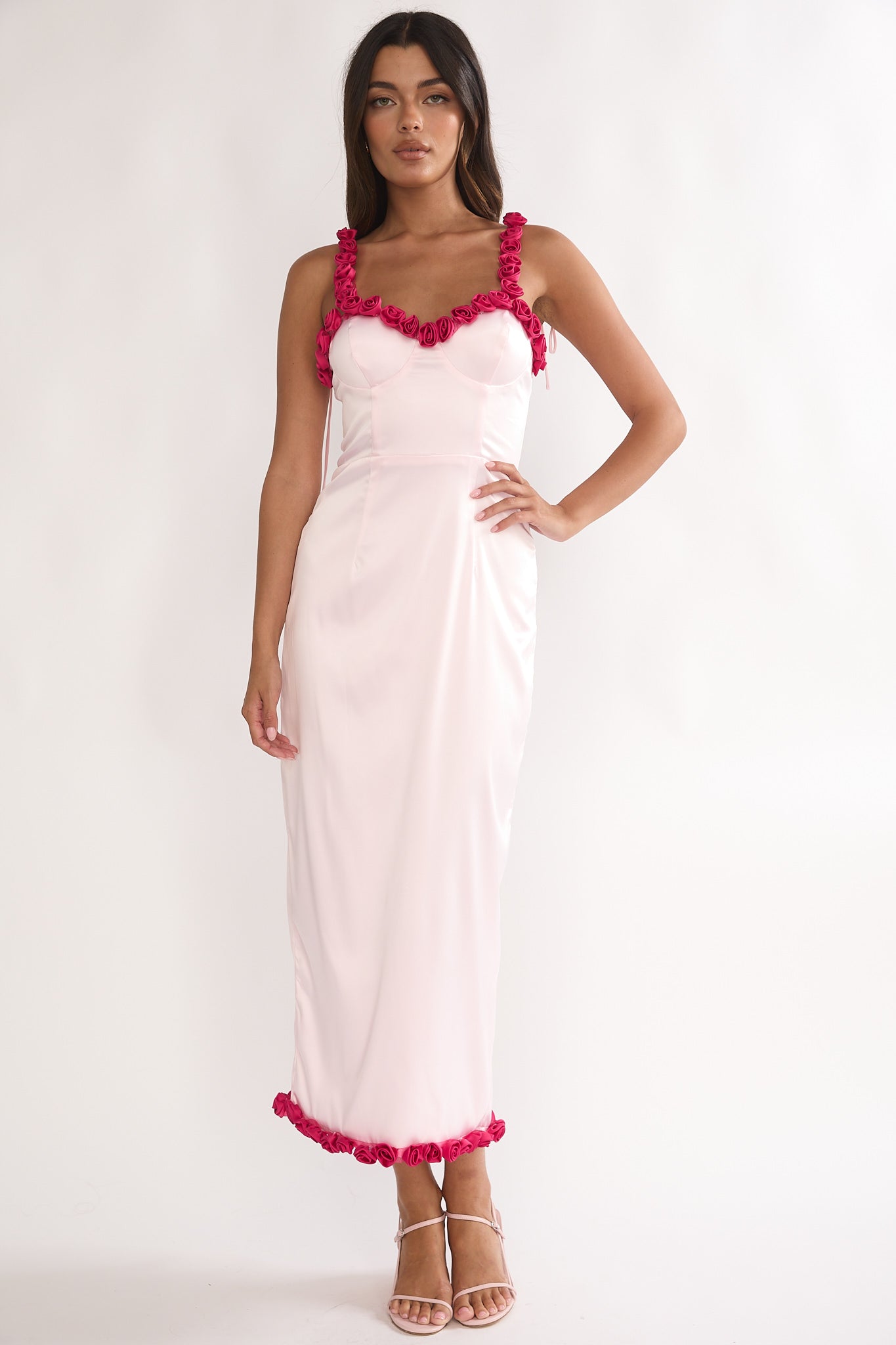 Delyse Rosette Trim Maxi Dress Pink by Selfie Leslie Australia
