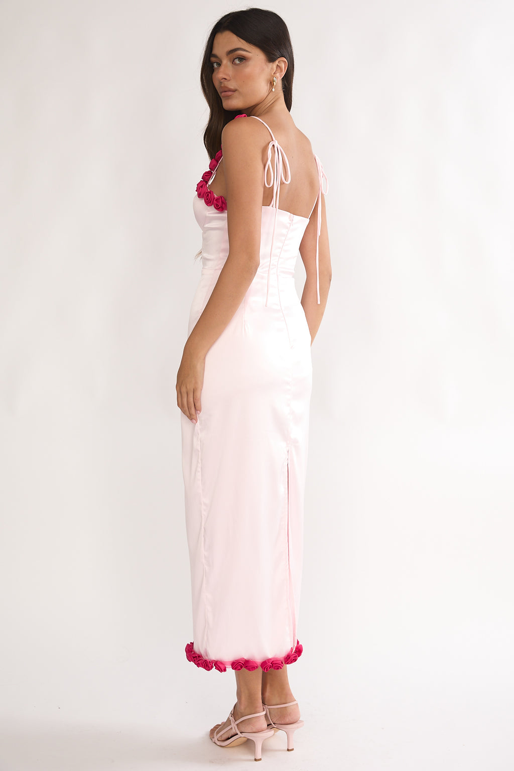 Delyse Rosette Trim Maxi Dress Pink by Selfie Leslie Australia