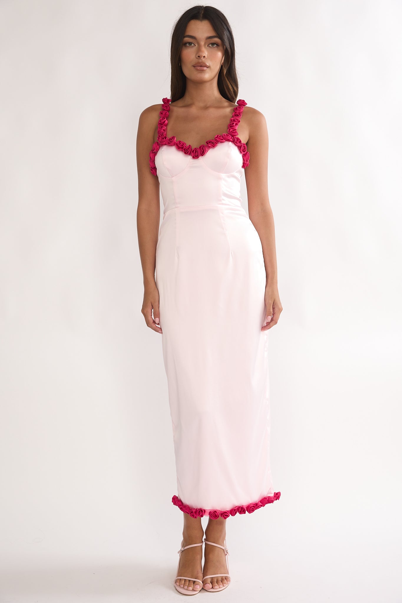 Delyse Rosette Trim Maxi Dress Pink by Selfie Leslie Australia