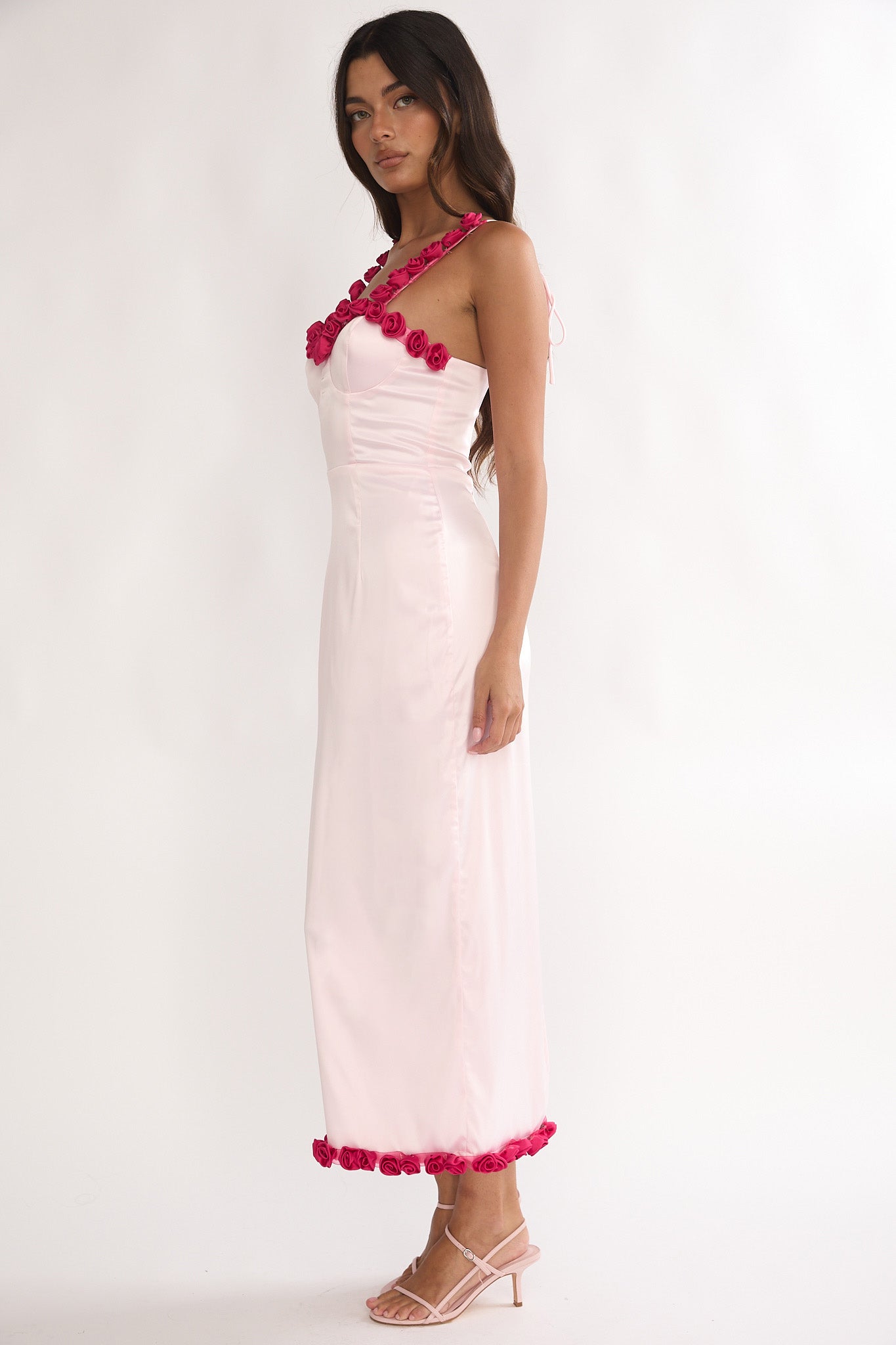 Delyse Rosette Trim Maxi Dress Pink by Selfie Leslie Australia