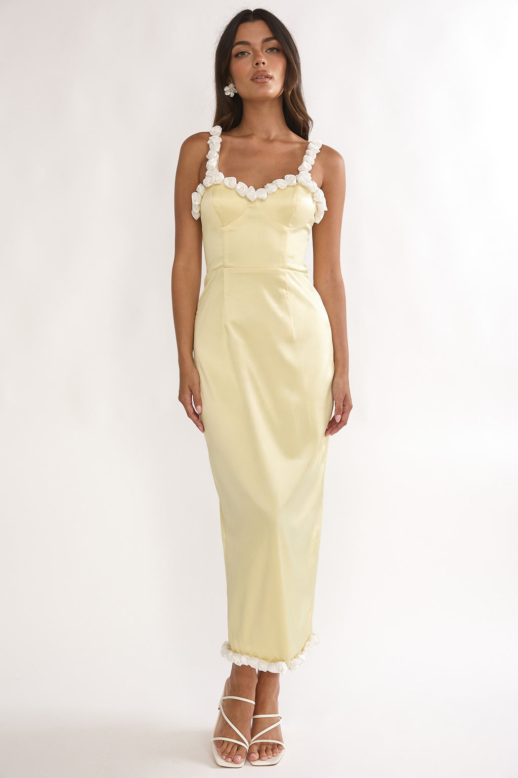 Delyse Rosette Trim Maxi Dress Yellow by Selfie Leslie Australia
