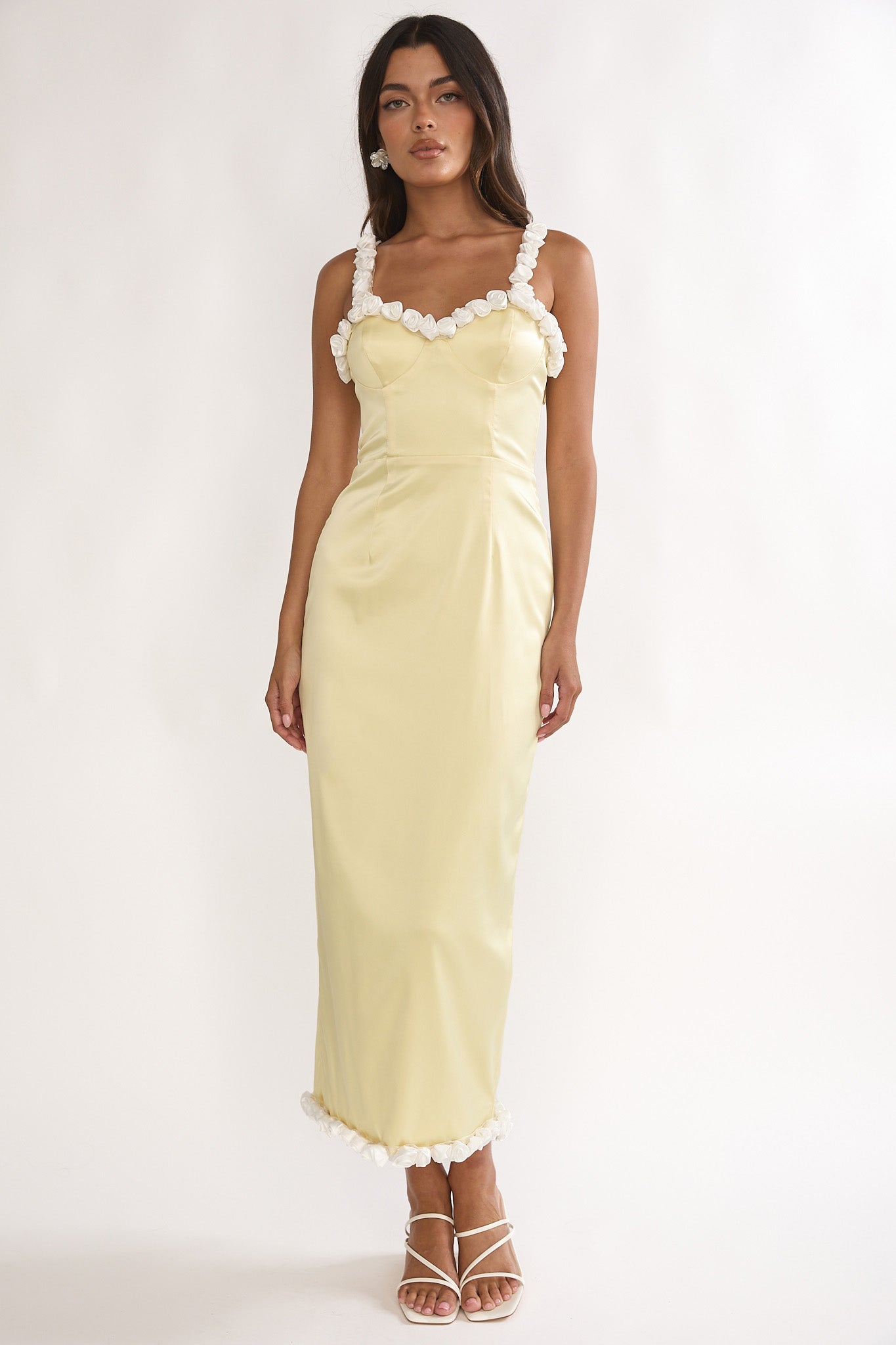 Delyse Rosette Trim Maxi Dress Yellow by Selfie Leslie Australia