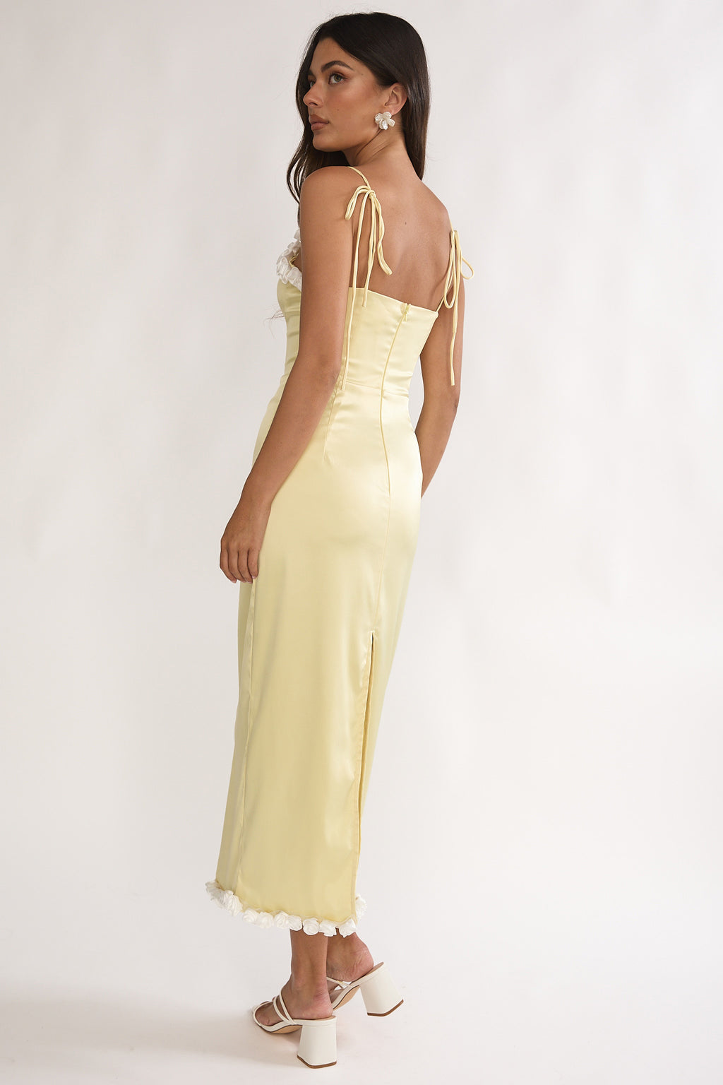 Delyse Rosette Trim Maxi Dress Yellow by Selfie Leslie Australia